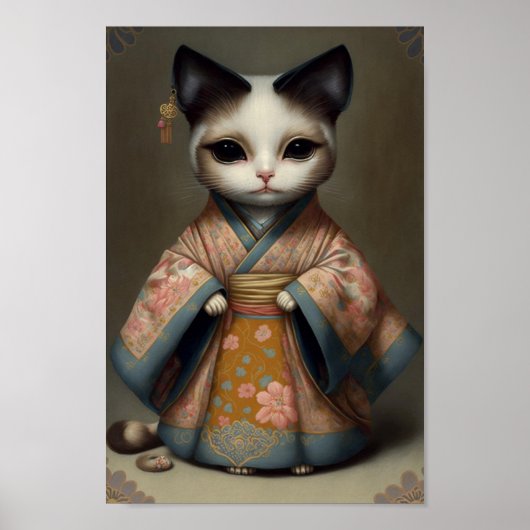 Zoet Kat als Geisha Girl in Kimono Robe Poster (Voorkant)