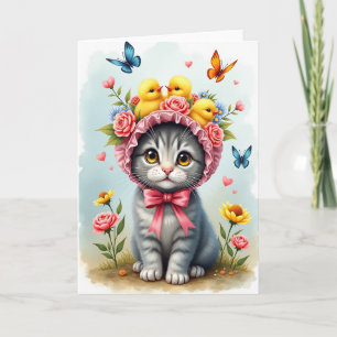 Zoet Kitten Bloemen Moederdag Kaart