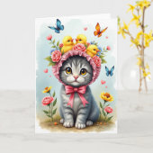 Zoet Kitten Bloemen Moederdag Kaart (Gele Bloem)