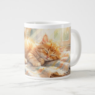 Zoet klein katje zonnebaden  grote koffiekop