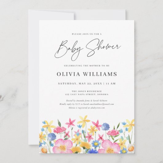 Zoet Kleurrijk Wildflower Bloemen Baby shower Kaart (Voorkant)