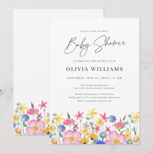 Zoet Kleurrijk Wildflower Bloemen Baby shower Kaart (Voorkant / Achterkant)