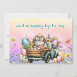 Zoet Konijn in Bloem en Ei gevulde Wagen Pasen Feestdagenkaart