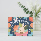 Zoet Konijn in Cadeaubak “Happy Pasen” Feestdagenkaart (Staand voorkant)