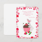 Zoet Konijn Knuffel Cupcake Aardbei Verjaardag Bedankkaart (Voorkant / Achterkant)