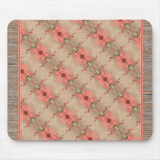 Zoet koraal bloemig patroon muis tapijt muismat (Voorkant)