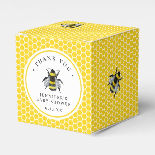 Zoet  Mama-to-Bee geel Baby shower Bedankdoosjes (Voorkant Zijde)