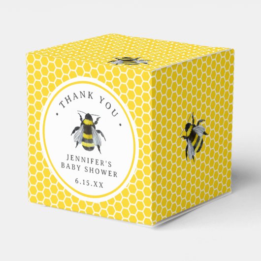 Zoet  Mama-to-Bee geel Baby shower Bedankdoosjes (Achterkant)
