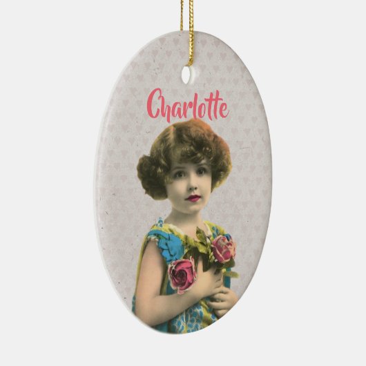 Zoet  meisje met bloemen gepersonaliseerd keramisch ornament (Rechts)