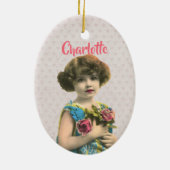 Zoet  meisje met bloemen gepersonaliseerd keramisch ornament (Achterkant)