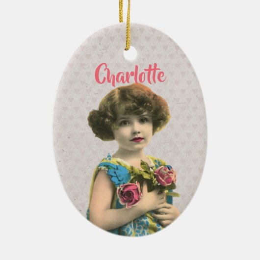 Zoet meisje met bloemen gepersonaliseerd keramisch ornament (Achterkant)