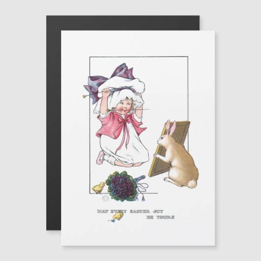 Zoet  meisje met Pasen Bonnet en Bunny (Voorkant / Achterkant)