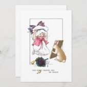 Zoet  meisje met Pasen Bonnet en Bunny Feestdagenkaart (Voorkant / Achterkant)