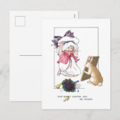 Zoet  meisje met Pasen Bonnet en Bunny Feestdagenkaart (Voorkant / Achterkant)