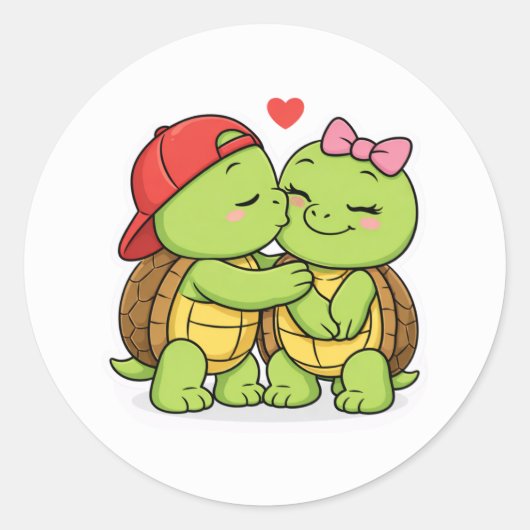 Zoet moment van schildpadkoppel ronde sticker (Voorkant)