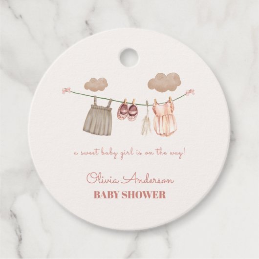 Zoet Neutraal Roze Boho Baby Meisje Kleding Douche Bedankjes Labels (Voorkant)