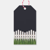 Zoet nieuw huis met witte omheining en gras cadeaulabel (Achterkant)