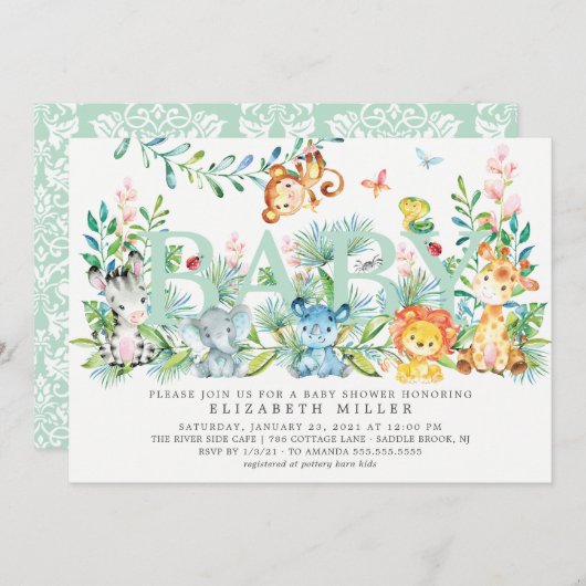 Zoet Oerwoud Dieren Neutraal Baby shower Kaart (Voorkant / Achterkant)