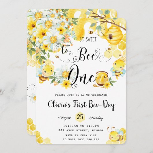 Zoet om bij te zijn Een Schattigee bijen 1e verjaa Kaart (Voorkant / Achterkant)