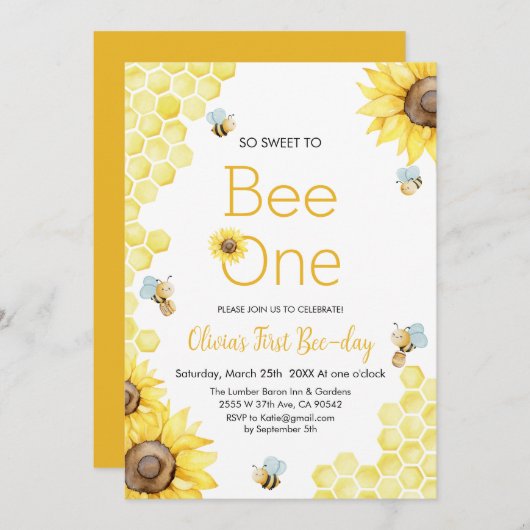 Zoet om een eerste bijendag verjaardagsfeestje te kaart (Voorkant / Achterkant)