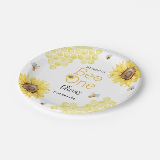 Zoet om een eerste bijendag verjaardagsfeestje te  papieren bordje (Gekanteld)