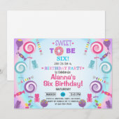 Zoet om zes candyland verjaardagsuitnodiging. inv kaart (Voorkant / Achterkant)