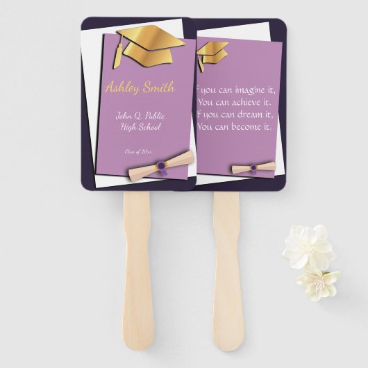 Zoet Paarse Elegant Afstuderen Handwaaier (Voorkant en achterkant)