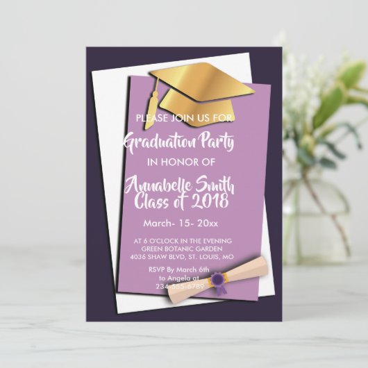 Zoet Paarse Elegant Afstuderen Kaart (Staand voorkant)