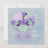 Zoet Paarse en groene Baby shower Kaart (Voorkant)