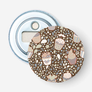 Zoet patroon gemaakt van smaakvolle cupcakes button flesopener