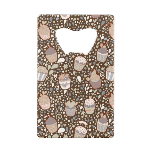 Zoet patroon gemaakt van smaakvolle cupcakes creditkaart flessenopener (Voorkant)