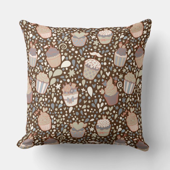 Zoet patroon gemaakt van smaakvolle cupcakes kussen (Voorkant)