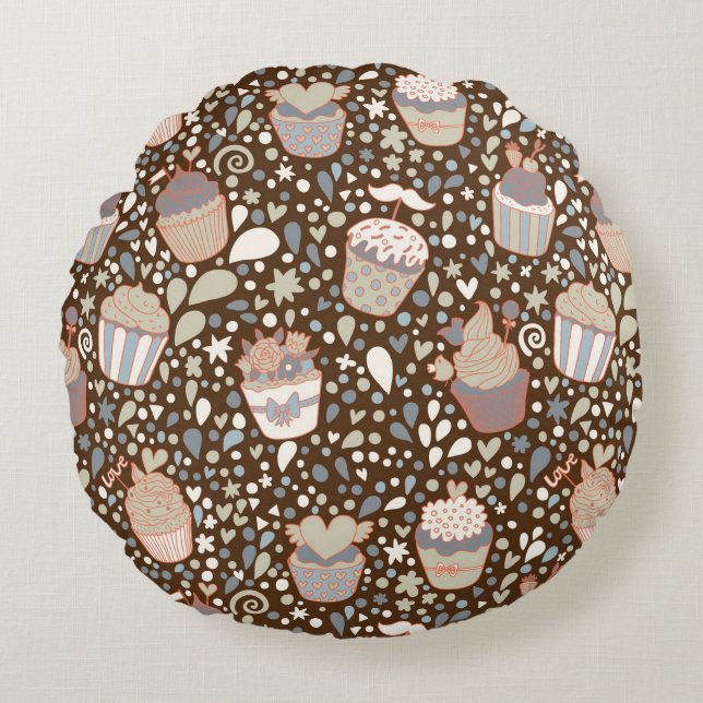 Zoet patroon gemaakt van smaakvolle cupcakes rond kussen (Voorkant)