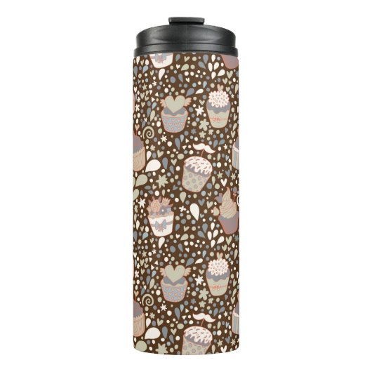 Zoet patroon gemaakt van smaakvolle cupcakes thermosbeker (Voorkant)