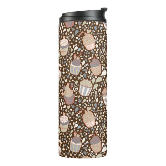 Zoet patroon gemaakt van smaakvolle cupcakes thermosbeker (Gedraaid links)
