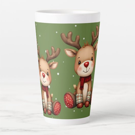 Zoet Rendierpaar in Kerstsneeuwval Latte Mok (Voorkant)