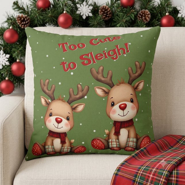 Zoet Rendierpaar in Vakantiesneeuwval Kussen (Sweet Reindeer Pair in Holiday Snowfall Throw Pillow)