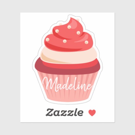 Zoet rood fluweel crème cupcake sticker (Vel)