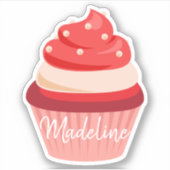 Zoet rood fluweel crème cupcake sticker (Voorkant)