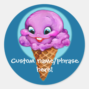 Zoet rood framboos ijs meisje ronde sticker