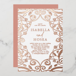  Zoet Roos Goud Bloemen Kant Bruiloft Folie Uitnodiging
