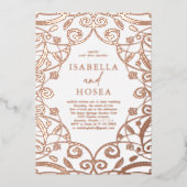  Zoet Roos Goud Bloemen Kant Bruiloft Folie Uitnodiging (Voorkant)