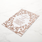  Zoet Roos Goud Bloemen Kant Bruiloft Folie Uitnodiging (Gedraaid)