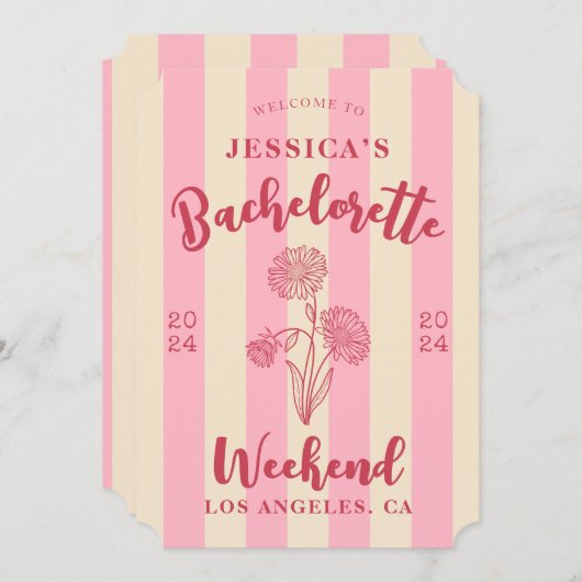 Zoet Roze Beige Gestreepte Bachelorette Geboorte B Kaart (Voorkant / Achterkant)