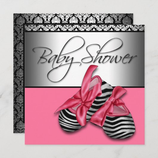 Zoet roze en zwart Baby shower Kaart (Voorkant / Achterkant)
