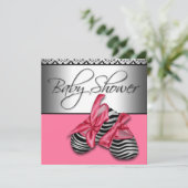 Zoet roze en zwart Baby shower Kaart (Staand voorkant)