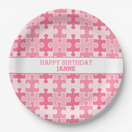 Zoet Roze Meisje Puzzel Stukken Papieren Bordje