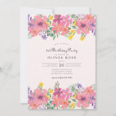 Zoet Roze Paarse Bloemen 1e Verjaardagsfeest Kaart (Voorkant)