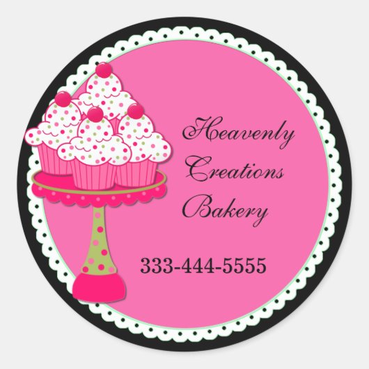 Zoet Roze Ronde Cupcake Bakkerij Stickers (Voorkant)