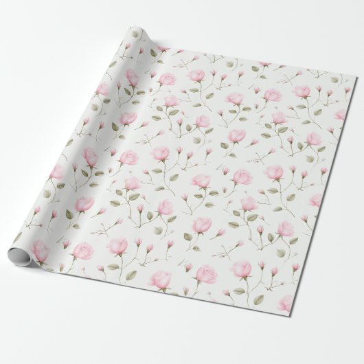 Zoet Roze Rozen Wrapping Papier (Uitgerold)